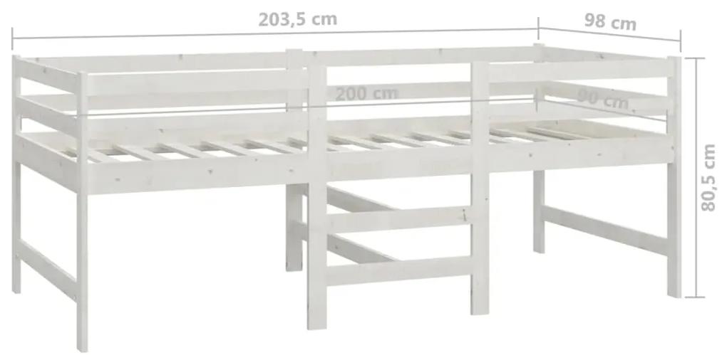 Pat inaltime medie cu saltea, alb, 90x200 cm, lemn masiv pin Alb