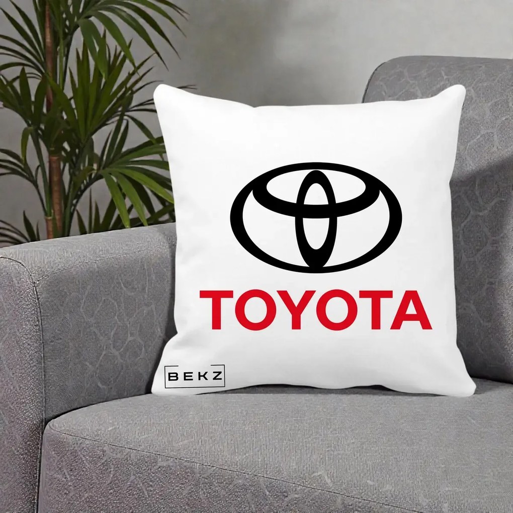 Perna Personalizata cu emblema Toyota, 40x40 cm, Alba Mata, Husa Detasabila, Perna Inclusa, BEKZ®