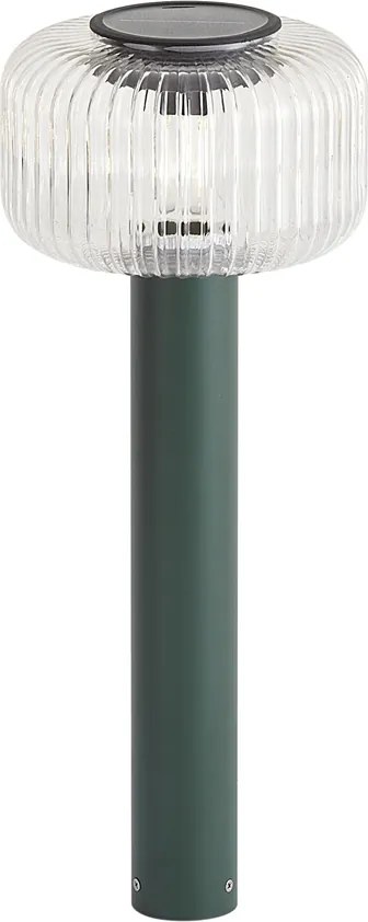 Stâlp de iluminat exterior modern verde cu sticlă canelată, cu LED solar IP65 - Ribble Mushroom