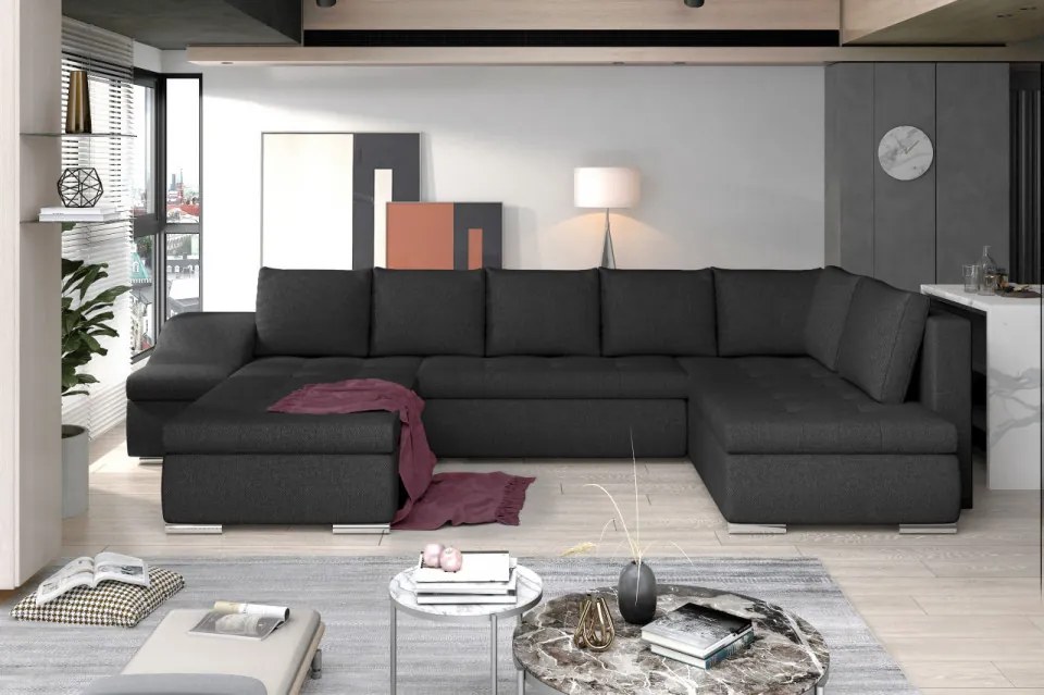 Canapea modulara, extensibila, cu spatiu pentru depozitare, 340x88x200 cm, Giovanni L02, Eltap (Culoare: Gri pepit / Alb)