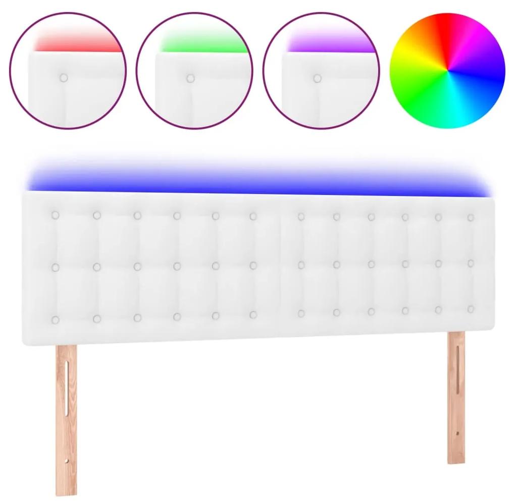 3121703 vidaXL Tăblie de pat cu LED, alb, 144x5x78/88 cm, piele ecologică