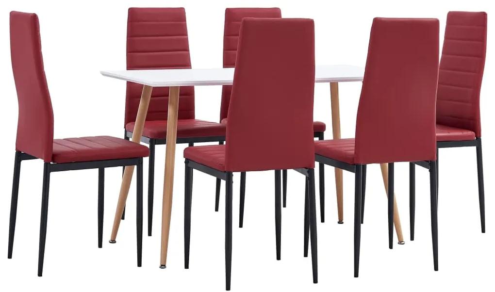 3053749 vidaXL Set mobilier de bucătărie, 7 piese, roșu bordo piele ecologică