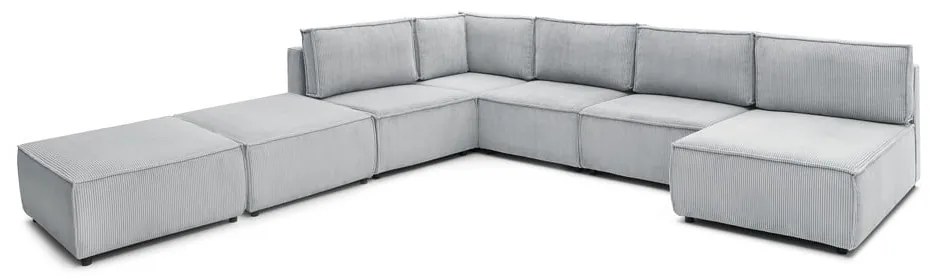 Colțar gri deschis cu tapițerie din catifea reiată (în formă de "U"/cu colț variabil) Nihad modular – Bobochic Paris