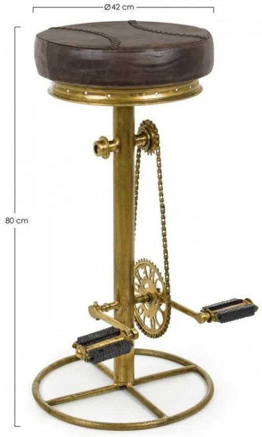 Scaun bar maro / auriu din piele naturala si metal, 42 cm, Cycle Bizzotto