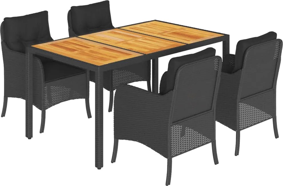 vidaXL Set mobilier de grădină cu perne, 5 piese, negru, poliratan