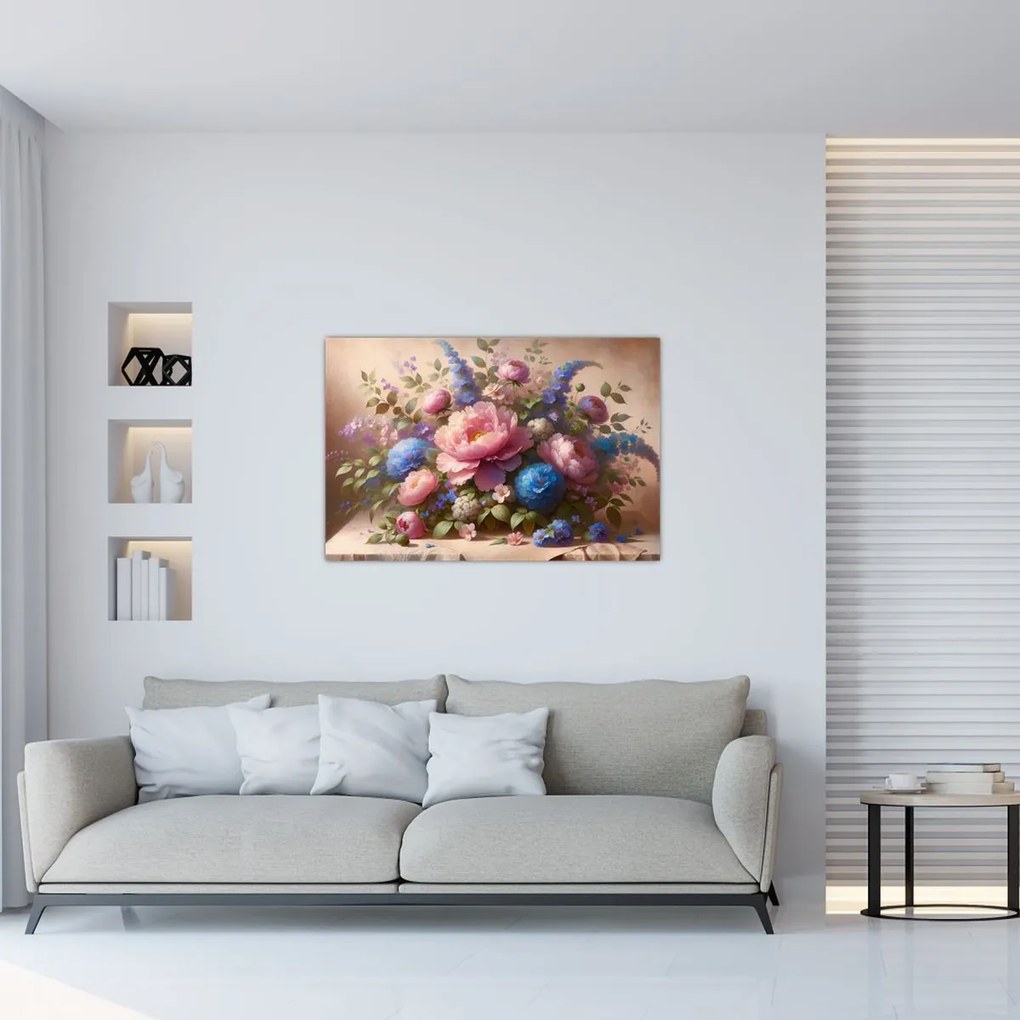 Tablou - Masă plină de flori (90x60 cm)