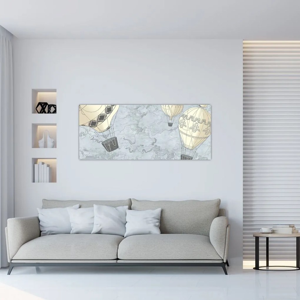 Tablou - Baloane deasupra orașului, nuanțe reci (120x50 cm)