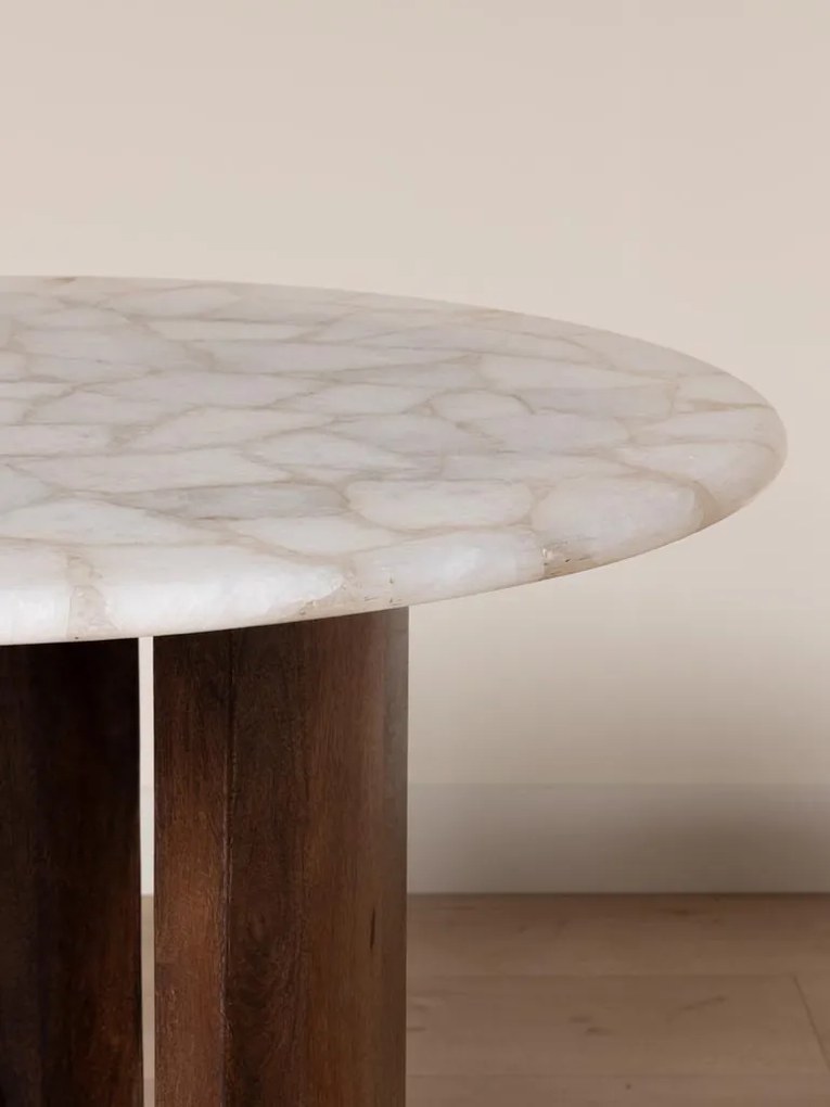 Masa rotunda de dining din lemn de mango si blat de marmura, "Marble Moon"