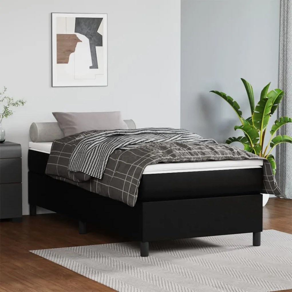 3144590 vidaXL Pat box spring cu saltea, negru, 100x200 cm, piele ecologică