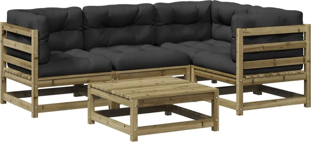 vidaXL Set mobilier de grădină cu perne, 5 piese, lemn de pin tratat