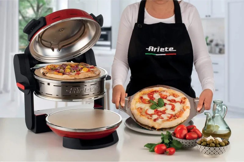 Cuptor dublu pentru pizza Ariete PIZZERIA 0927/00, 2300W, 32 cm, 2 termostate pana la 400C, 5 trepte, 2 placi de piatra, Acoperire antiaderenta, Rosu