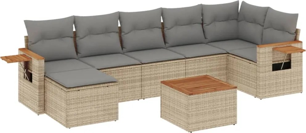 vidaXL Set canapele de grădină, 8 piese, cu perne, bej, poliratan