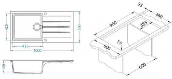 Chiuvetă de bucătărie ALVEUS 1140597 CADIT 100x50 cm bej