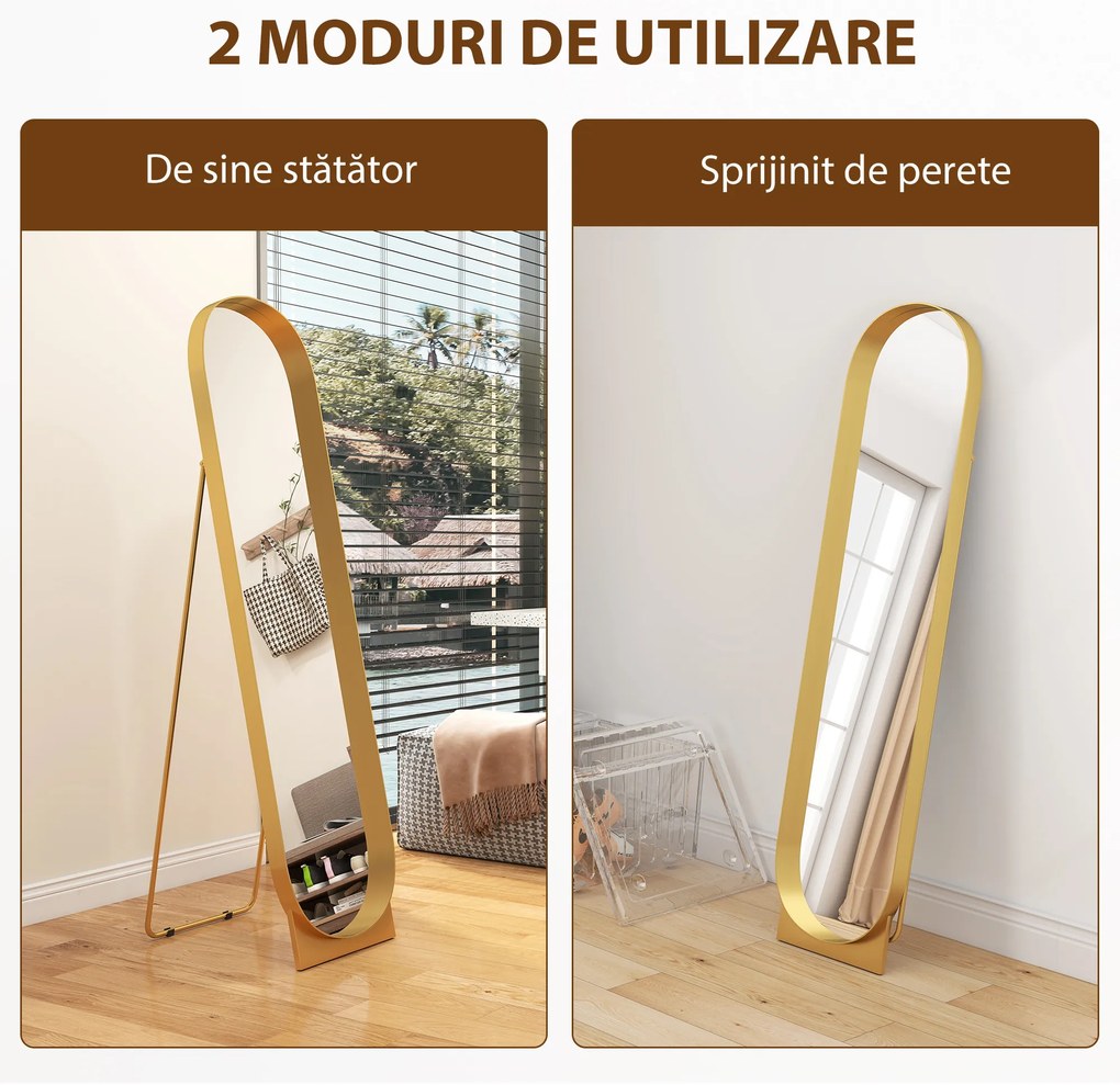 HOMCOM Oglindă de Podea Autoportantă din Metal 40x150 cm Auriu | Aosom Romania