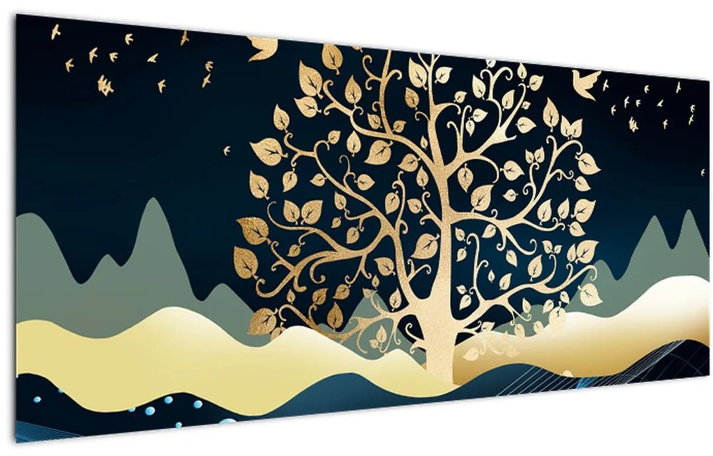 Tablou cu copac auriu (120x50 cm)