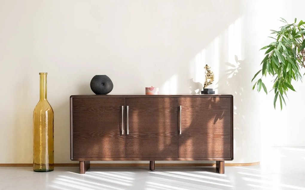 Comodă lemn masiv nuc Cooper, 160 × 42,5 × 78 cm