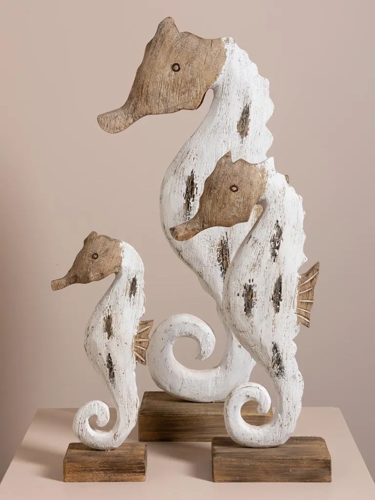 Decorațiune căluț de mare din lemn de paulownia, H44 cm