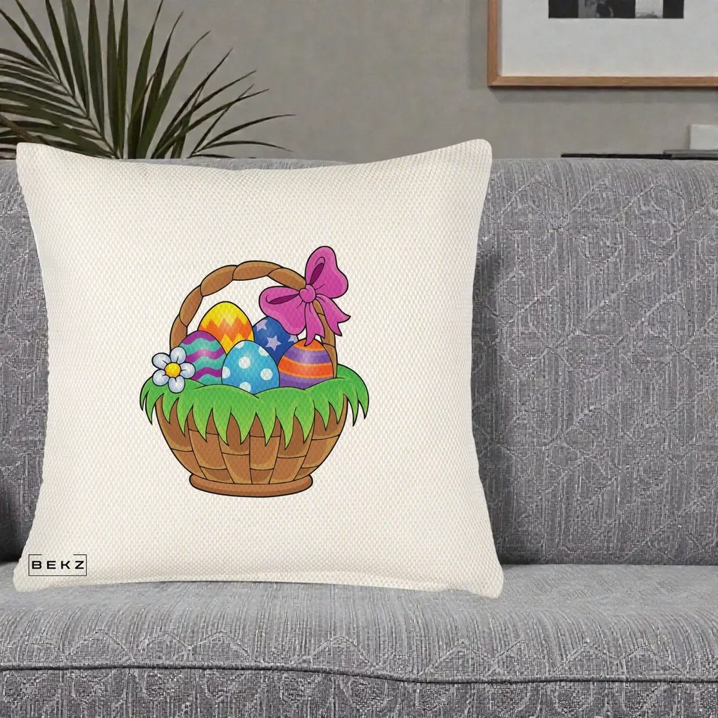Perna de Paste Cos cu Oua de Pasti Colorat, 45x45 cm cu Umplutura, Crem Reliefat, BEKZ