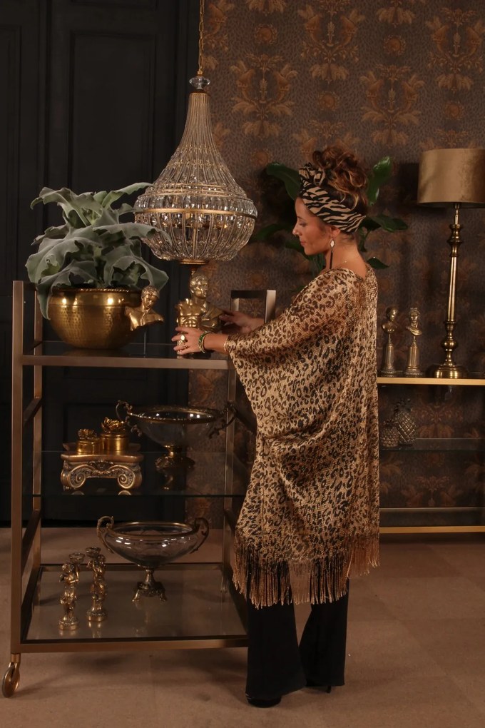 Candelabru din metal, auriu, în stil Empire, cu cristale din sticlă și 8 becuri, 105 x 58 cm, „Colosseo”