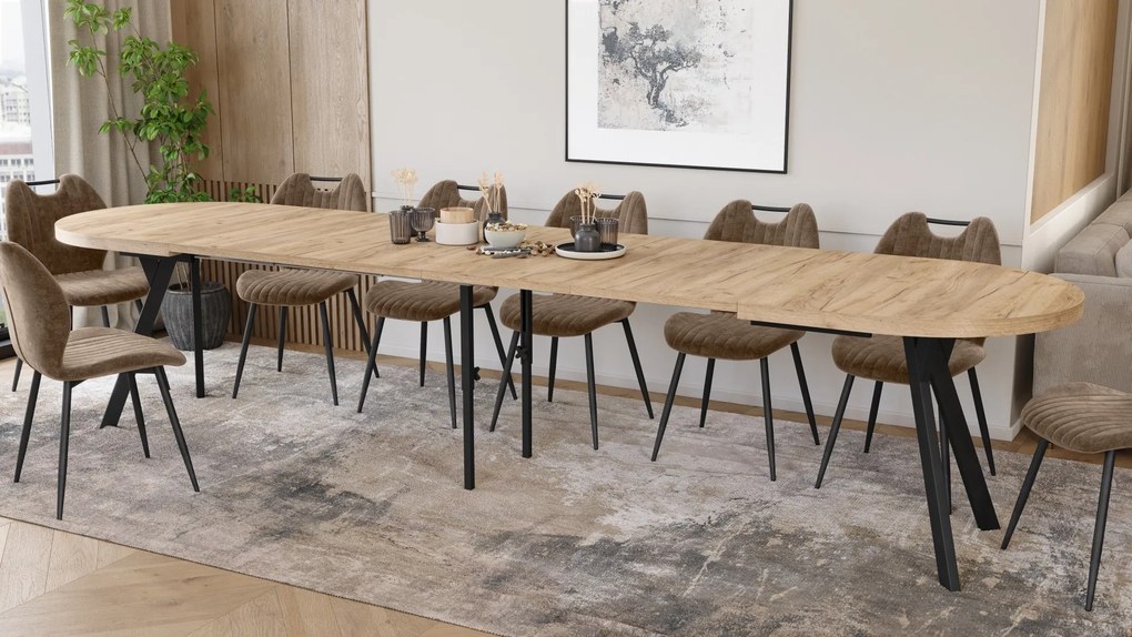 Mazzoni Masă ovală extensibilă EXPANSO Stejar Craft Auriu / picioare negre