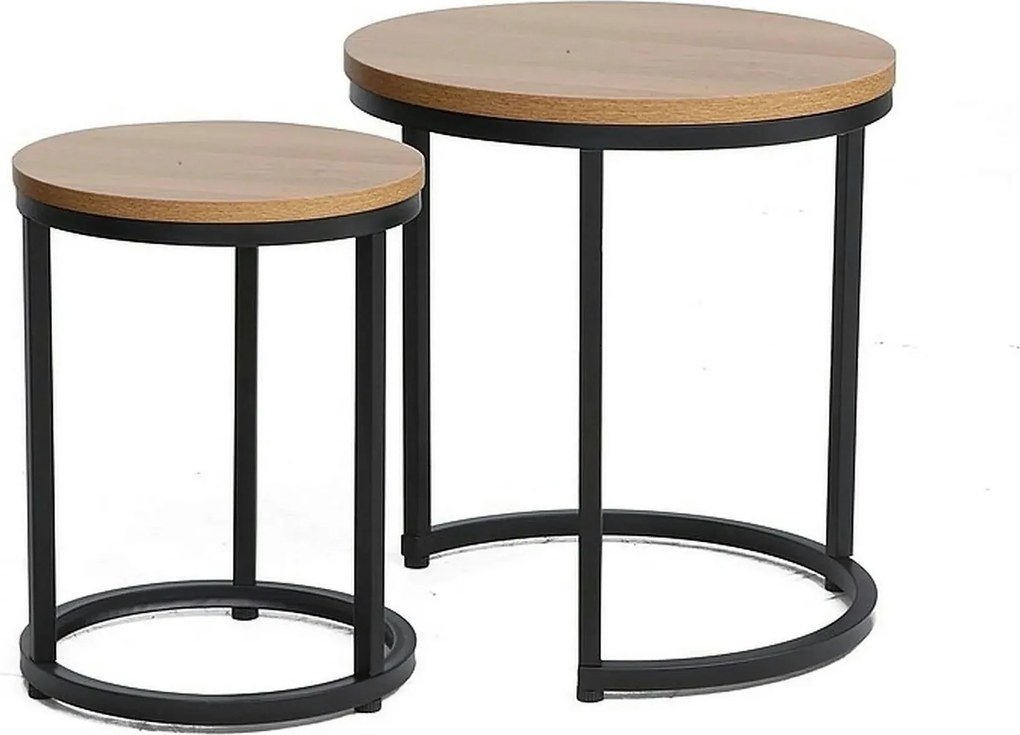 Set 2 masute cafea HOLA, stejar/negru, PAL laminat/metal