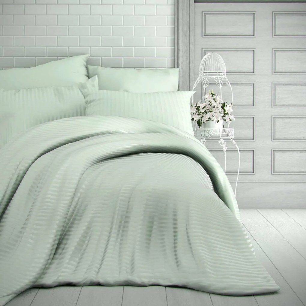 Lenjerie pat satin Stripe mentol, 220 x 200 cm, 2 buc. 70 x 90 cm, verde, 220 x 200 cm, 2 buc. 70 x 90 cm