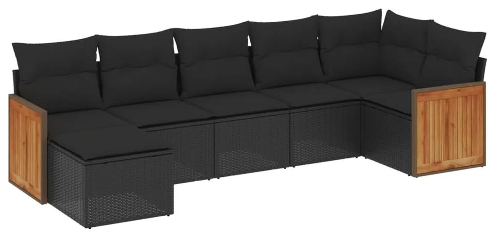 3260270 vidaXL Set canapele de grădină cu perne, 7 piese, negru, poliratan