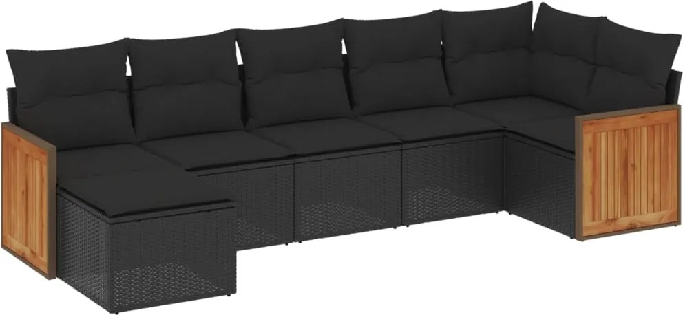 vidaXL Set canapele de grădină cu perne, 7 piese, negru, poliratan
