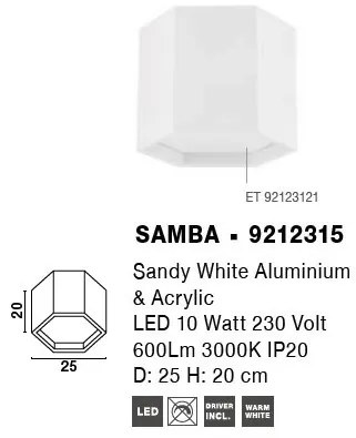 Plafoniera LED design minimal SAMBA alba
