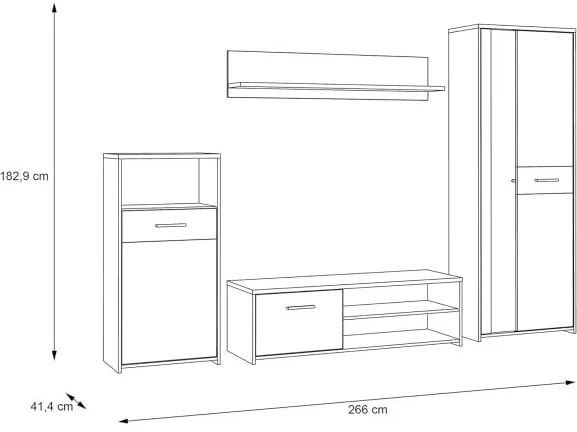 Set Living Gola Stejar Nisipiu Si Alb Mat, 266 Cm