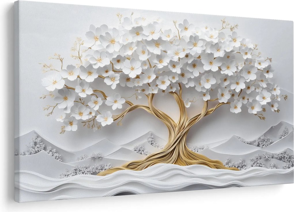 Tablou – Arborele vieții 3D plin de flori (90x60 cm)