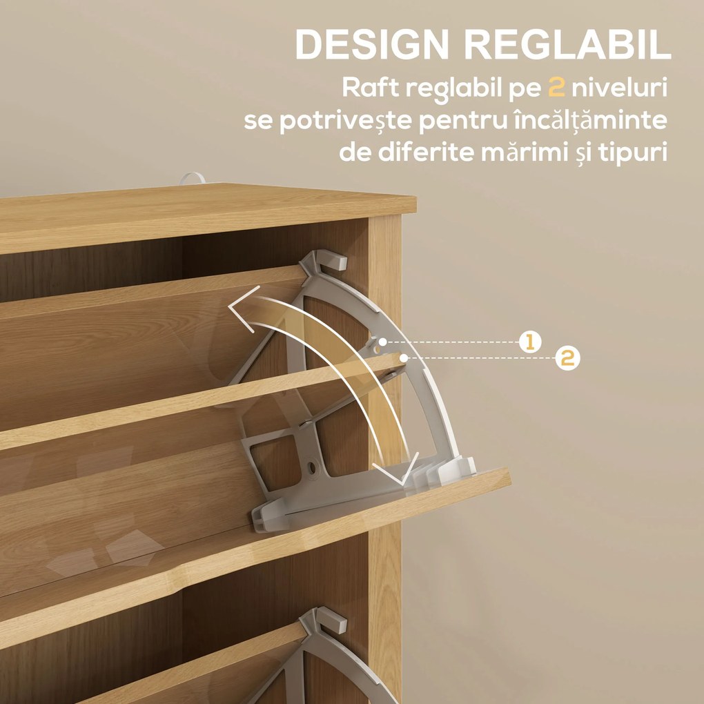 HOMCOM Dulap Slim pentru 18 Pantofi, 3 Sertare cu 2 Rafturi Reglabile Lemn | Aosom Romania