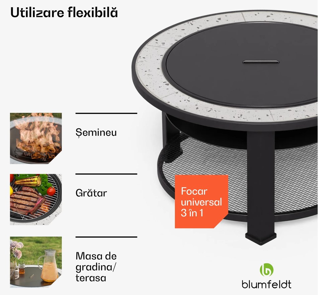 Merano Circolo 3 în 1, șemineu cu funcție grill, poate fi folosit ca masă