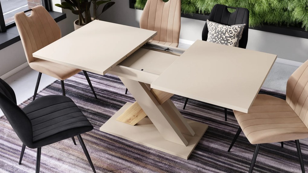 Mazzoni KARO Bej (Șampanie)/Stejar Artisan – MASĂ/MĂSUȚĂ CAFEA MODERNĂ CU BLAT EXTENSIBIL până la 180 cm
