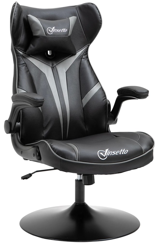 Vinsetto Scaun gamer scaun de joc gaming pivotant la 360° ergonomic înălțime reglabilă brațe rabatabile pernă tăiere incluse înveliș similicuir 67 x 70 x 106-112 cm gri deschis și negru | Aosom Romania