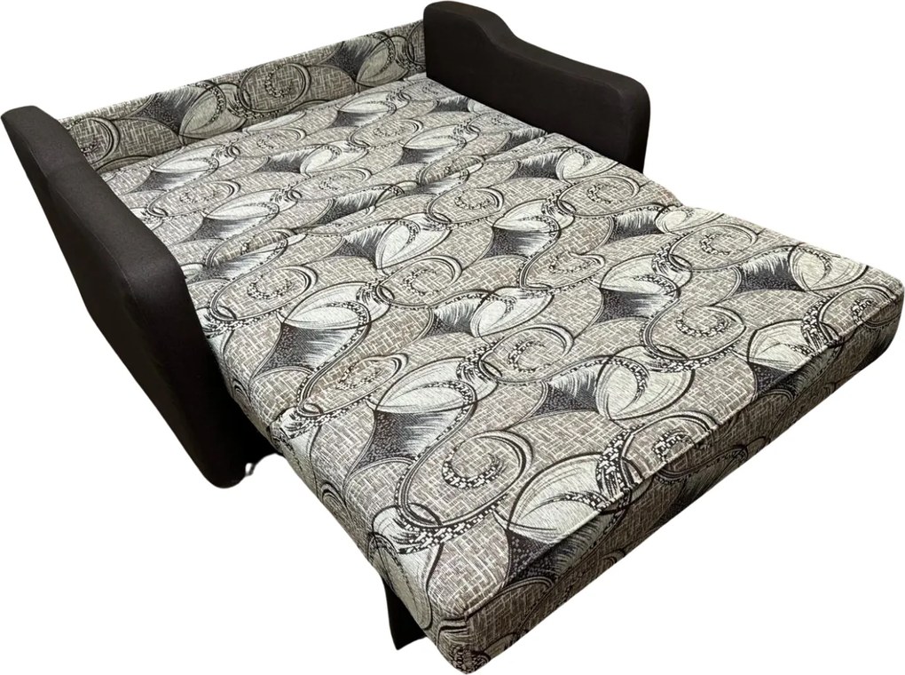 Canapea SAMY extensibila, 2 locuri, cu lada de depozitare, stofa crem cu maro, cadru metalic, 152x100x92 Maro + Crem, Stofa