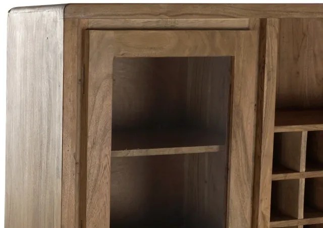 Vitrina din lemn de acacia si rattan, cu suport de vinuri, Verona