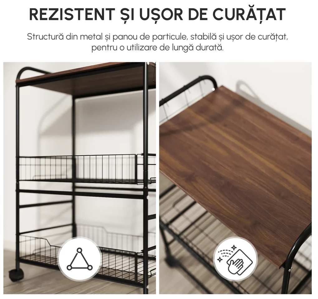 HOMCOM Cărucior Bucătărie Stil Industrial, Mobil cu Roți, Design Modern | Aosom Romania