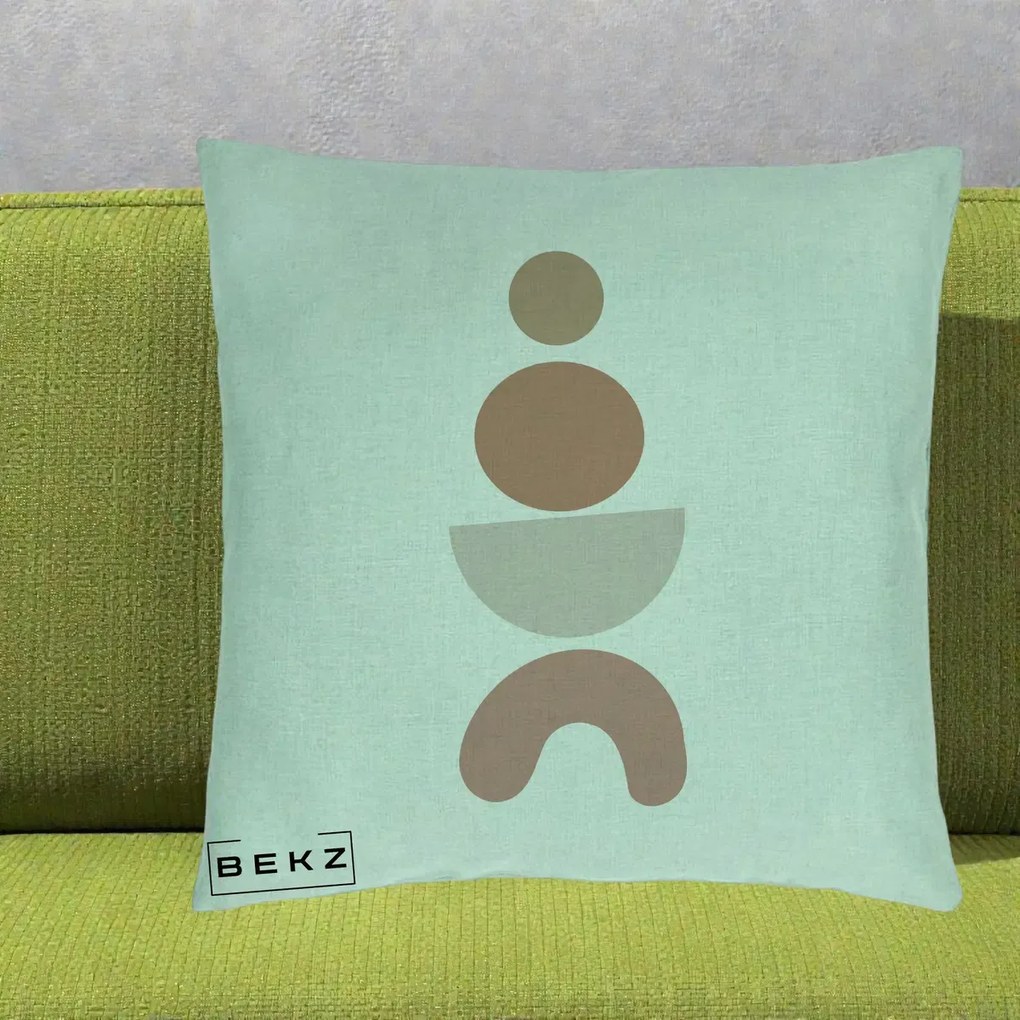 Perna Decorativa Geometric Boho Cercuri si Arc, 40x40 cm, Verde Menta, Husa Detasabila, Perna Inclusa, BEKZ®