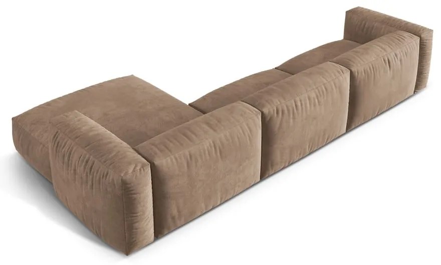 Colțar modular maro deschis cu tapițerie din catifea (cu colț pe partea dreaptă/cu șezlong) Martina – Micadoni