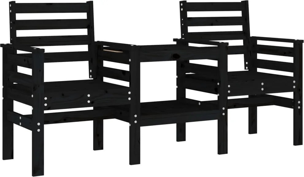 vidaXL Bancă de grădină cu masă 2 locuri, negru, lemn masiv de pin