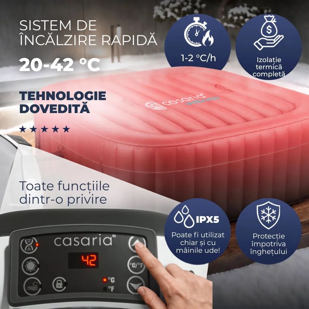 Cadă cu hidromasaj gonflabilă OASIS pentru 6 persoane, pătrată, neagră Casaria