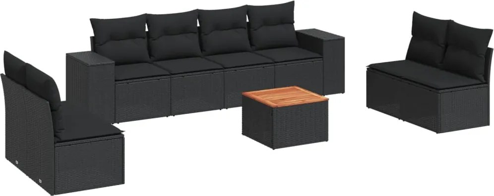 vidaXL Set mobilier de grădină cu perne, 9 piese, negru, poliratan