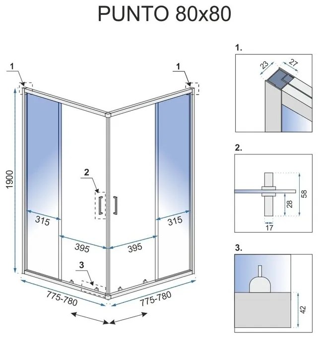 Cabina de dus Rea Punto 80x80 cm