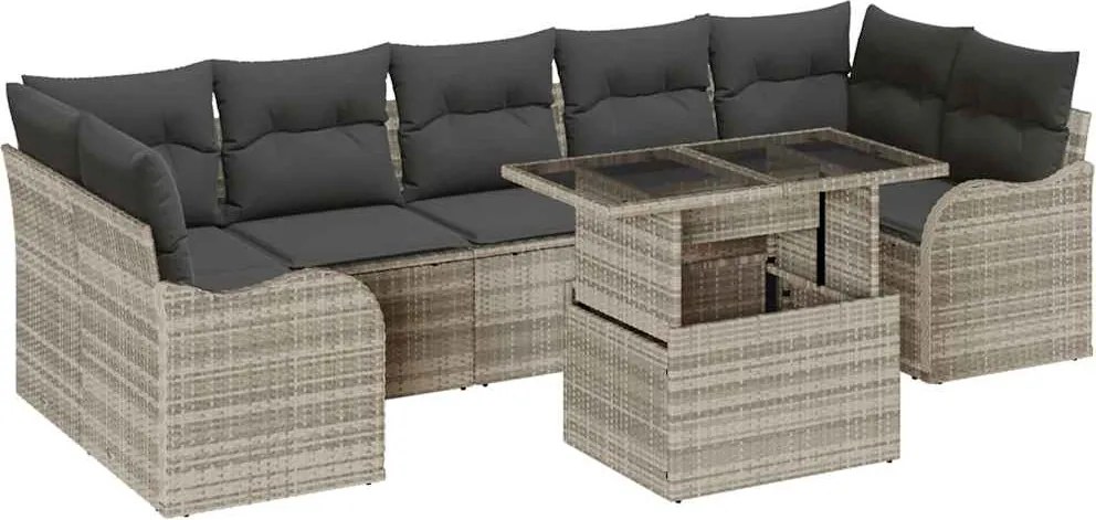 vidaXL Set de canapele pentru grădină 8 pcs Gri deschis Rattan poli