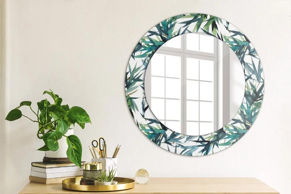 Oglinda rotunda rama cu imprimeu Palmieri albaștri