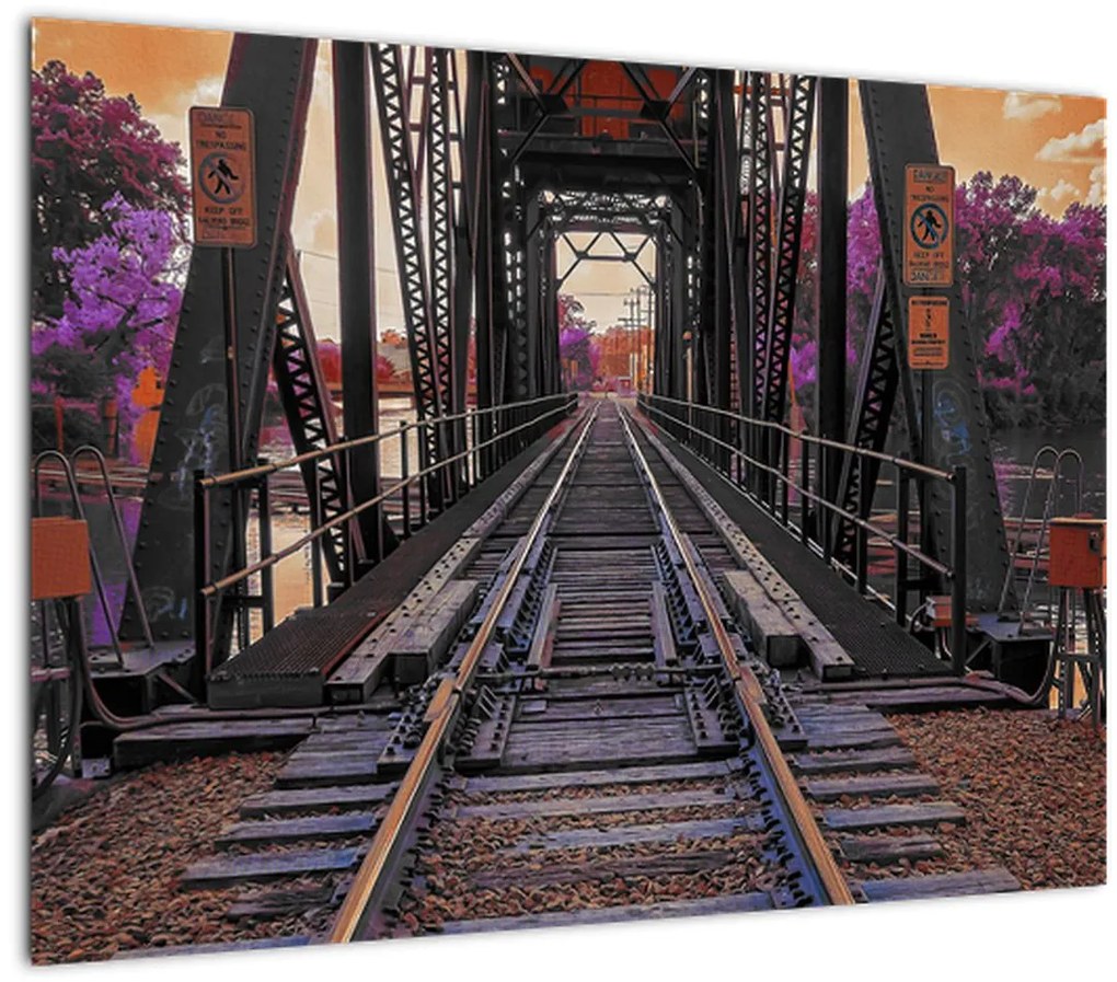 Tablou pe sticlă cu pod de cale ferată (70x50 cm)