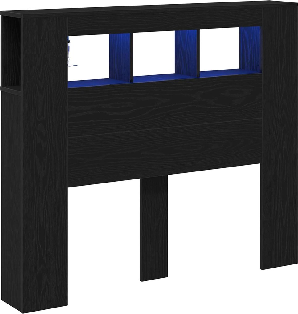 vidaXL Tăblie LED Stejar Negru 120 x 18,5 x 103,5 cm Lemn compozit