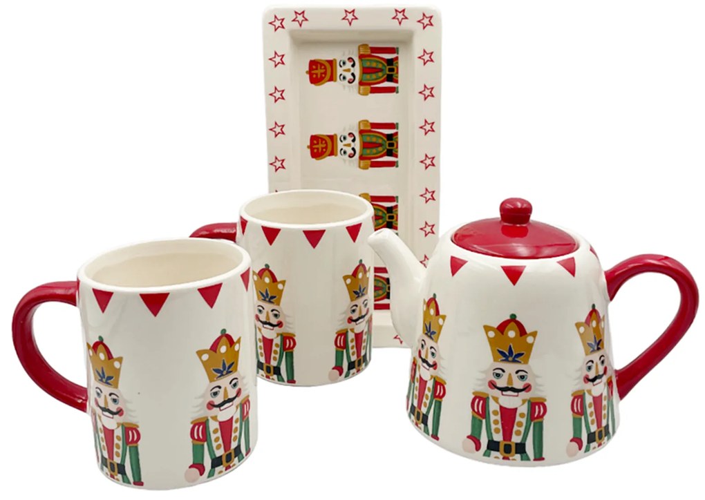 Set Ceainic, 2 Cani si Platou NUTCRACKER, Portelan