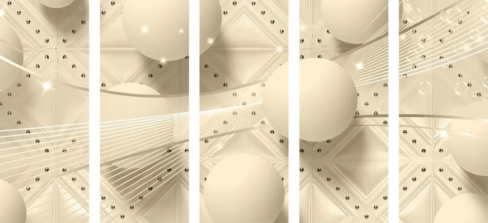 Tablou 5-piese lux alb în design sepia